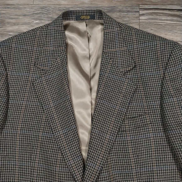 John D Craigmiles Houndstooth Sport Coat Blazer Jacket Mens 42R Brown Black - Picture 1 of 13